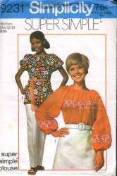 9231 SIMPLICITY 1970 SUPER SIMPLE PEASANT BLOUSE LENGTHS PATTERN MEDIUM 12,14 UNCUT